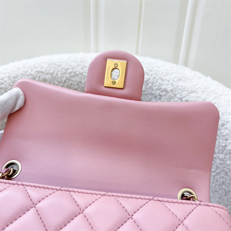 Chanel 23K Pearl Crush Mini Rectangle Flap in Rose Pink Lambskin and AGHW