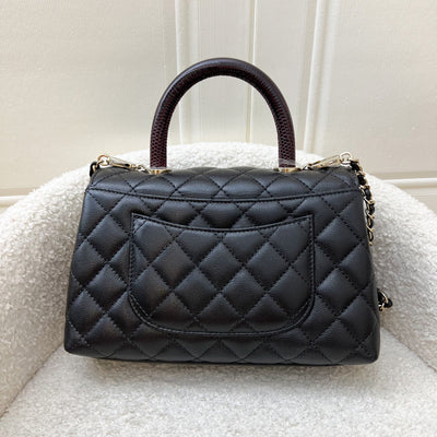 Chanel Small (24cm) Coco handle in Black Caviar, Burgundy Lizard Embossed Calfskin Handle and LGHW (Model: A92990)