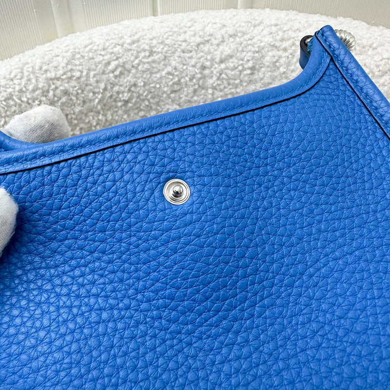 Hermes Mini Evelyne 16 in Blue Zanzibar Clemence Leather and PHW