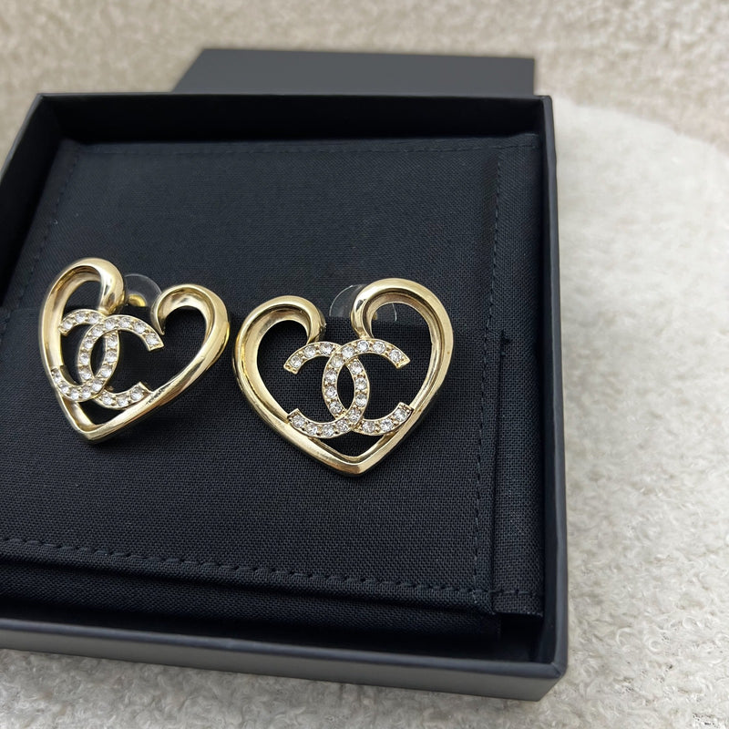 Chanel 23C Heart Earrings with Crystals in LGHW