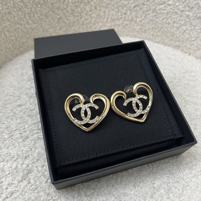 Chanel 23C Heart Earrings with Crystals in LGHW