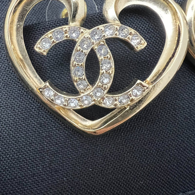 Chanel 23C Heart Earrings with Crystals in LGHW