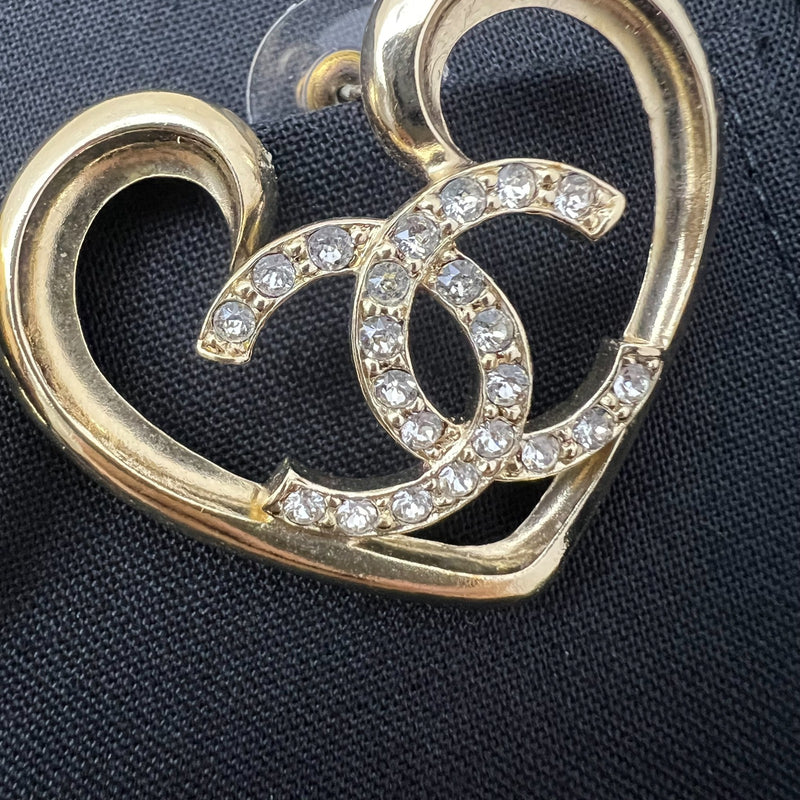 Chanel 23C Heart Earrings with Crystals in LGHW