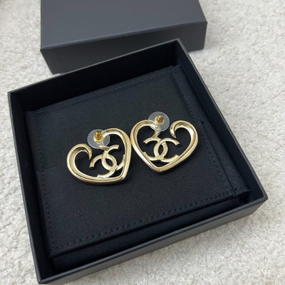 Chanel 23C Heart Earrings with Crystals in LGHW