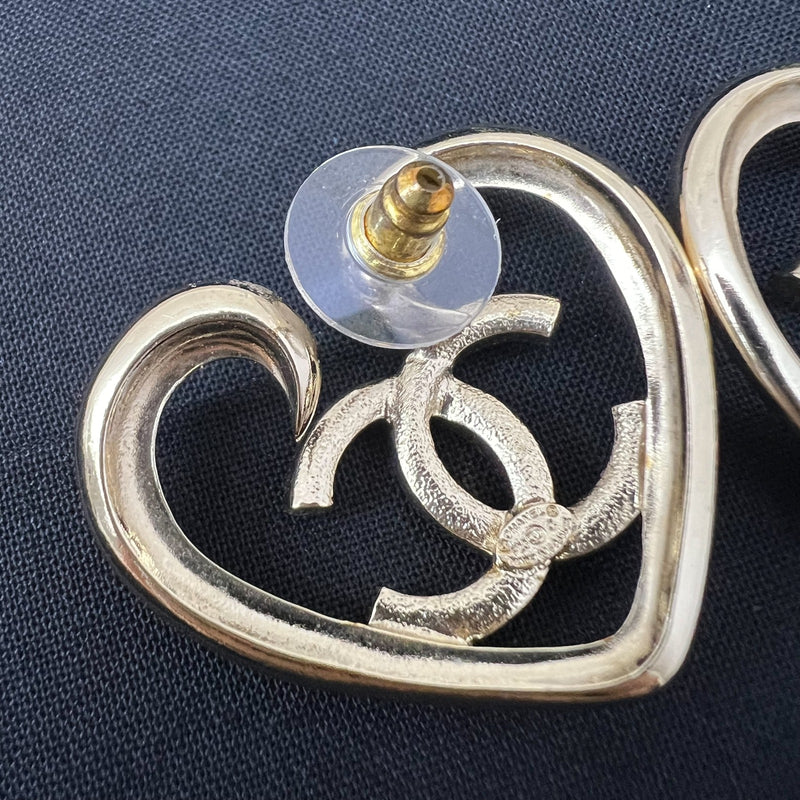 Chanel 23C Heart Earrings with Crystals in LGHW