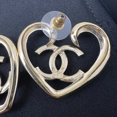 Chanel 23C Heart Earrings with Crystals in LGHW