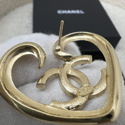 Chanel 23C Heart Earrings with Crystals in LGHW