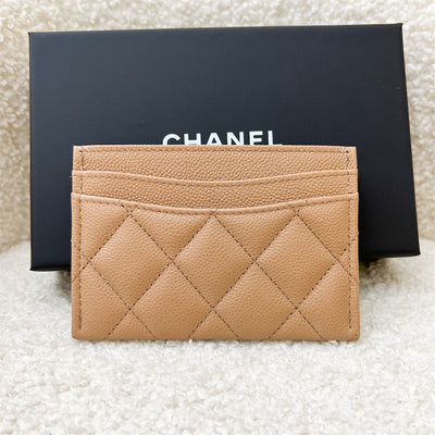 Chanel Classic Flat Card Holder in Caramel Dark Beige and LGHW