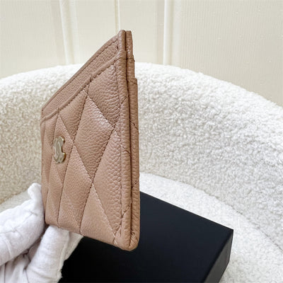 Chanel Classic Flat Card Holder in Caramel Dark Beige and LGHW