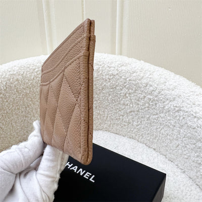 Chanel Classic Flat Card Holder in Caramel Dark Beige and LGHW