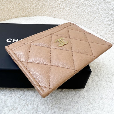 Chanel Classic Flat Card Holder in Caramel Dark Beige and LGHW