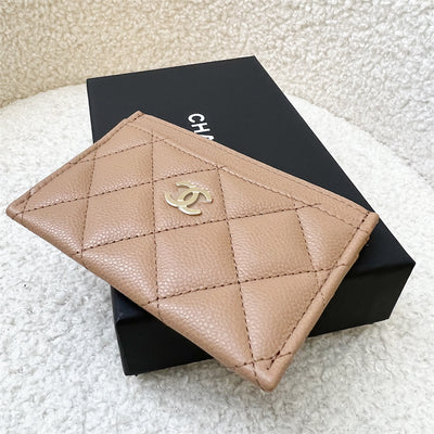 Chanel Classic Flat Card Holder in Caramel Dark Beige and LGHW