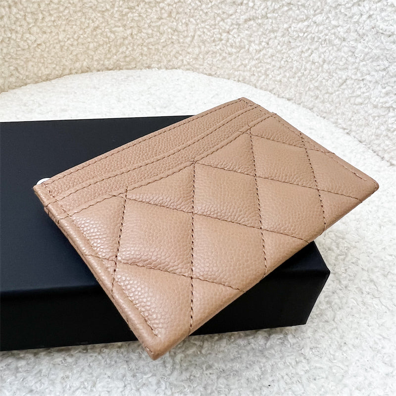 Chanel Classic Flat Card Holder in Caramel Dark Beige and LGHW