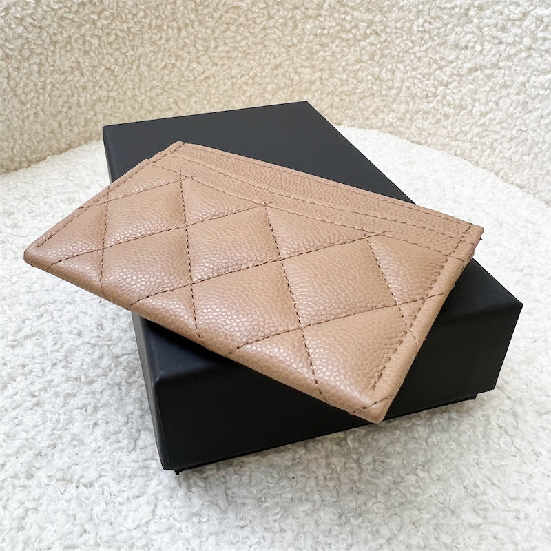 Chanel Classic Flat Card Holder in Caramel Dark Beige and LGHW