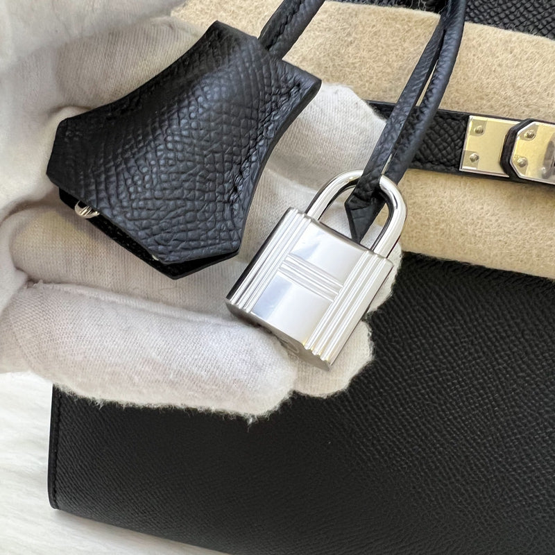 [Full Set - W Stamp] Hermes Birkin 25 Sellier in Noir Black Epsom Leather and PHW