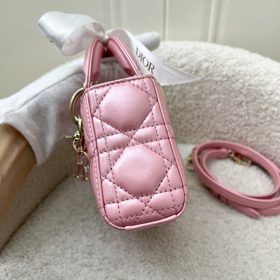 Dior Micro Lady D-Joy Bag in Iridescent Pink Lambskin and LGHW