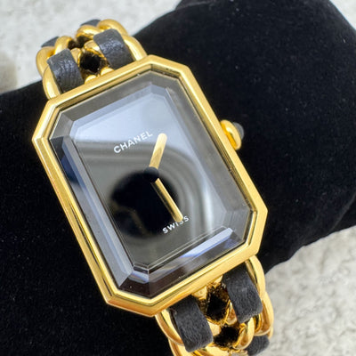 Chanel Vintage Premiere Watch in 24K GHW and Black Leather Size M (Year 1991)
