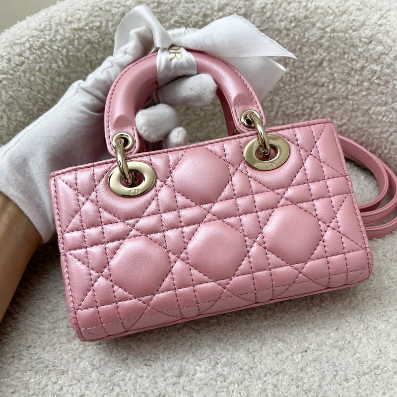 Dior Micro Lady D-Joy Bag in Iridescent Pink Lambskin and LGHW