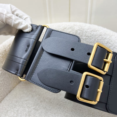Dior Large Waist Belt in Black Calfskin and AGHW Sz 75