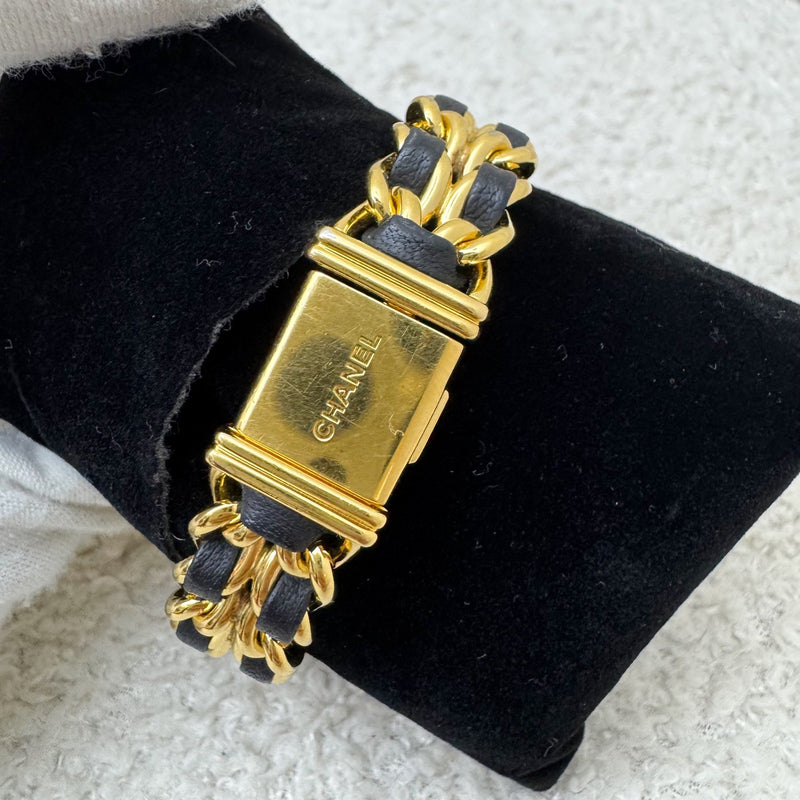 Chanel Vintage Premiere Watch in 24K GHW and Black Leather Size M (Year 1991)