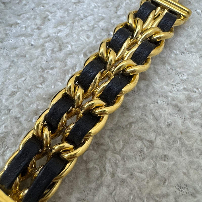 Chanel Vintage Premiere Watch in 24K GHW and Black Leather Size M (Year 1991)