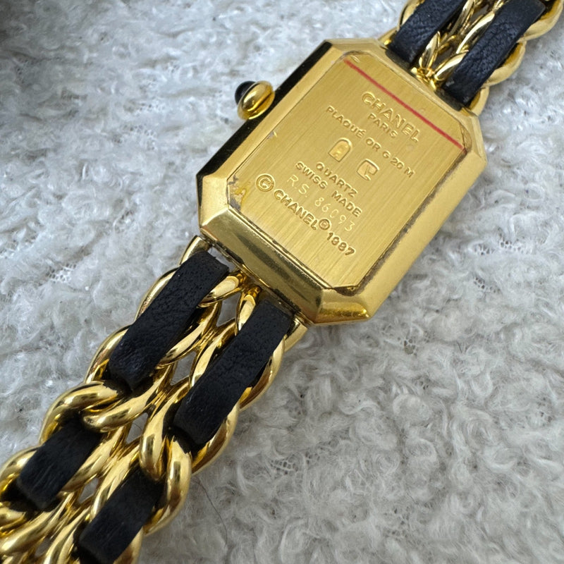 Chanel Vintage Premiere Watch in 24K GHW and Black Leather Size M (Year 1991)