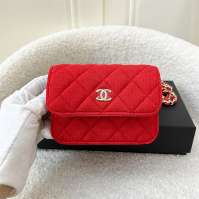 Chanel 2022 VIP Clutch on Chain in Red Jersey, Pink Interior and LGHW