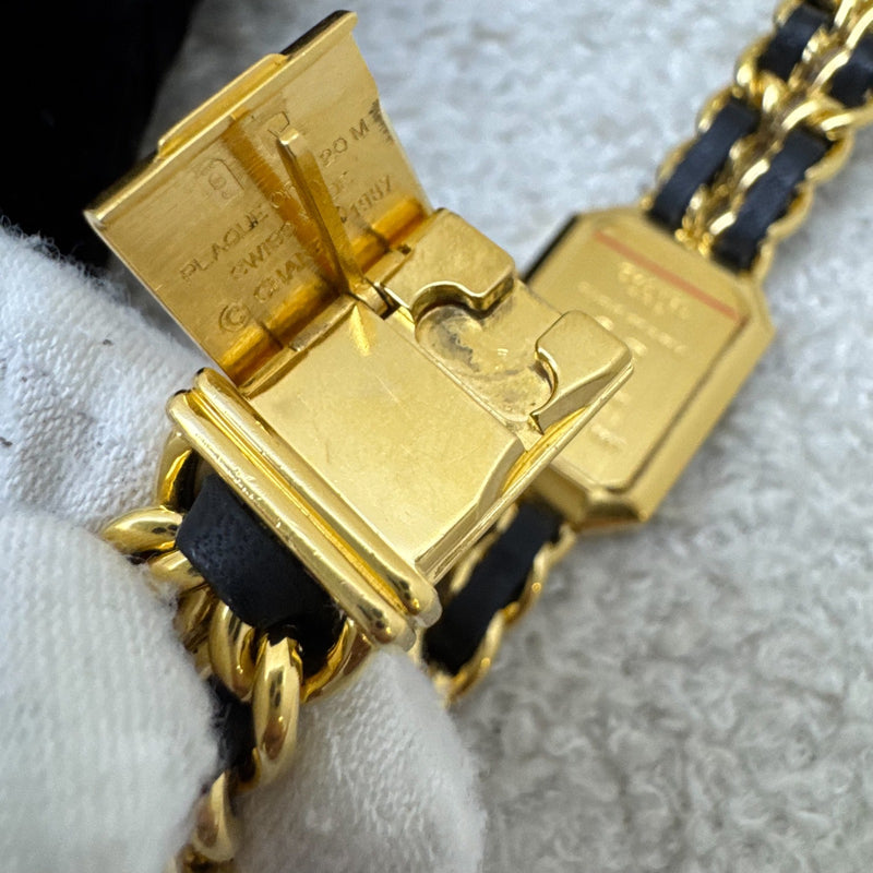 Chanel Vintage Premiere Watch in 24K GHW and Black Leather Size M (Year 1991)