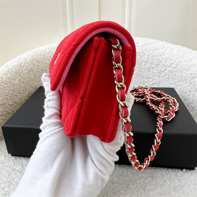 Chanel 2022 VIP Clutch on Chain in Red Jersey, Pink Interior and LGHW