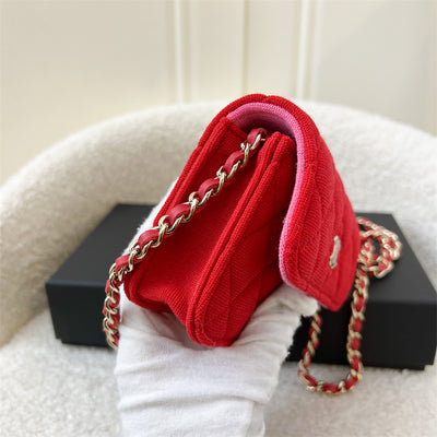 Chanel 2022 VIP Clutch on Chain in Red Jersey, Pink Interior and LGHW