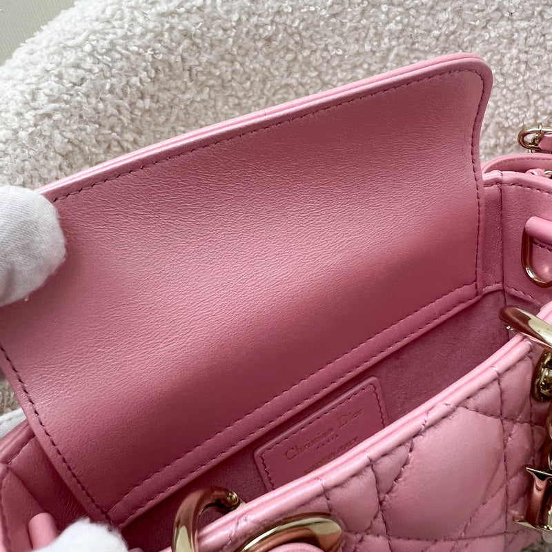 Dior Micro Lady D-Joy Bag in Iridescent Pink Lambskin and LGHW