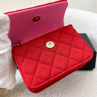 Chanel 2022 VIP Clutch on Chain in Red Jersey, Pink Interior and LGHW