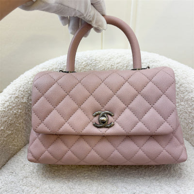 Chanel Small (24cm) Coco Handle in Pink Caviar and RHW (Model: A92990)