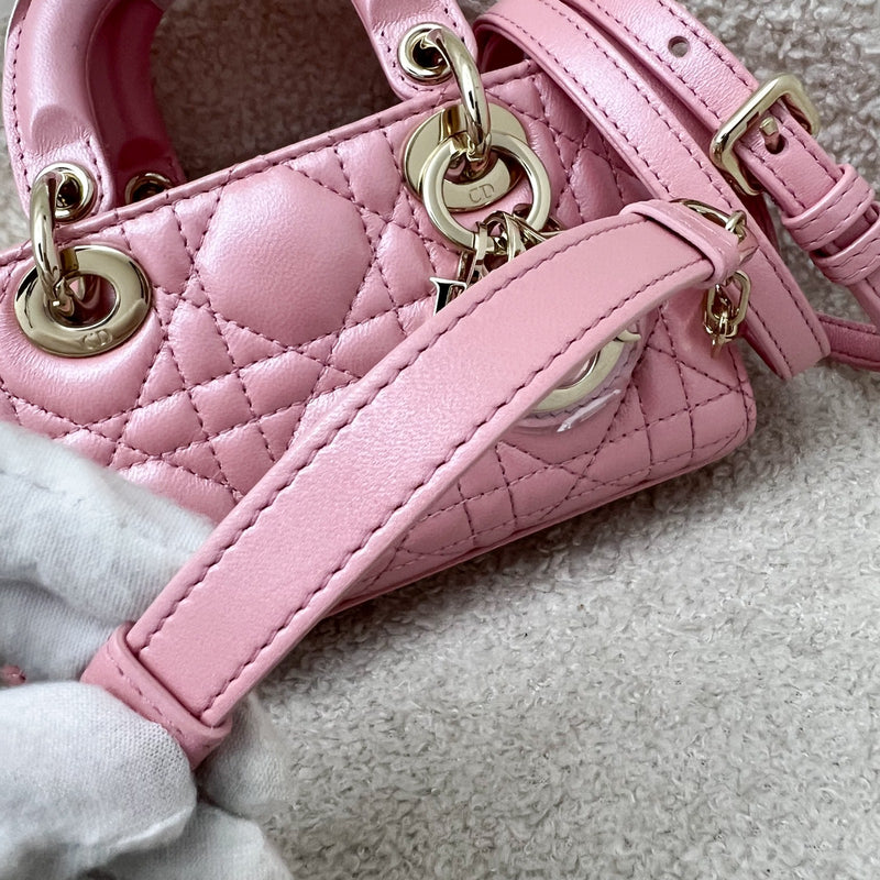 Dior Micro Lady D-Joy Bag in Iridescent Pink Lambskin and LGHW