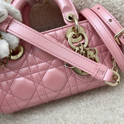 Dior Micro Lady D-Joy Bag in Iridescent Pink Lambskin and LGHW