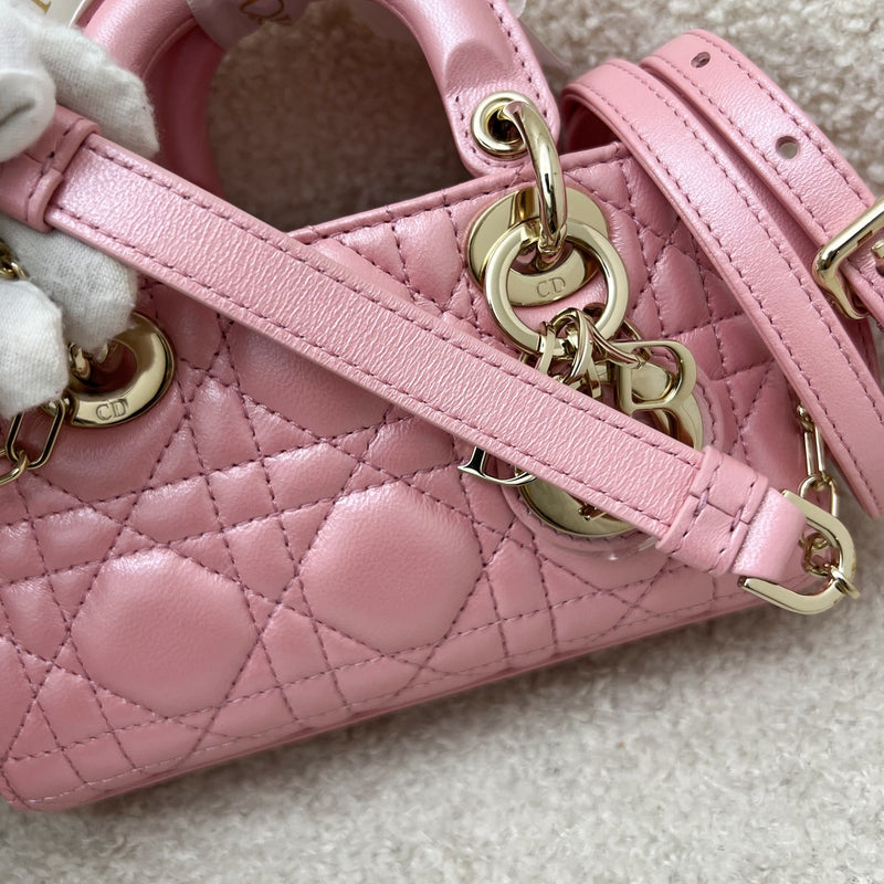 Dior Micro Lady D-Joy Bag in Iridescent Pink Lambskin and LGHW