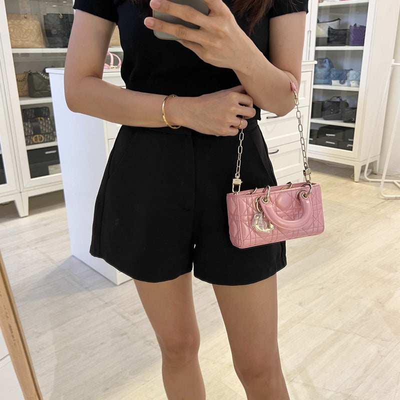 Dior Micro Lady D-Joy Bag in Iridescent Pink Lambskin and LGHW