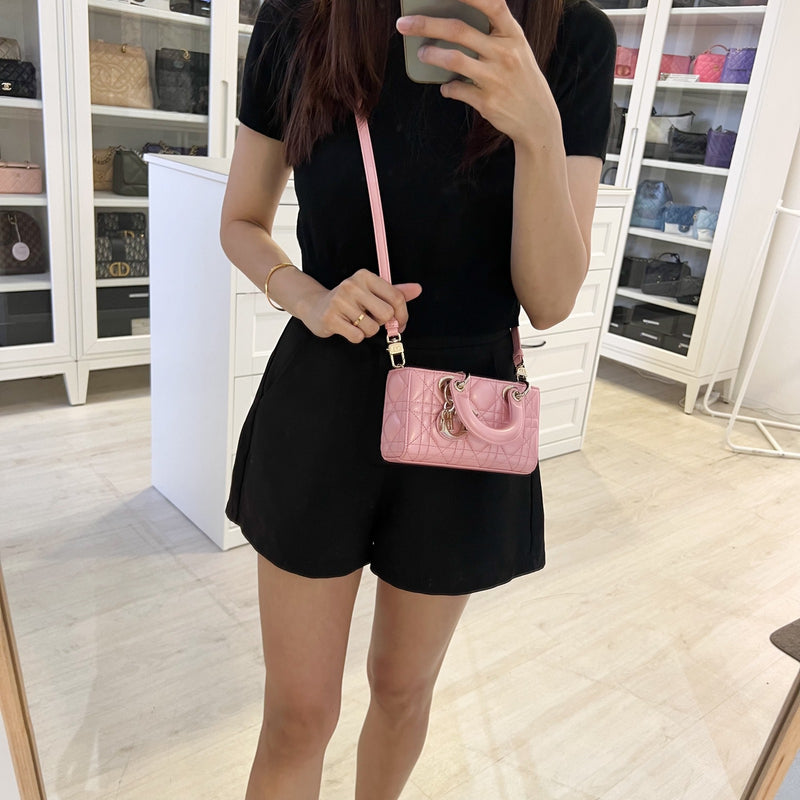 Dior Micro Lady D-Joy Bag in Iridescent Pink Lambskin and LGHW