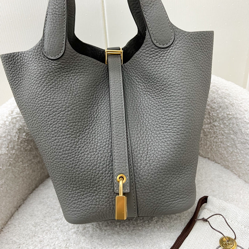 Hermes Picotin 18 in Gris Meyer Clemence Leather GHW