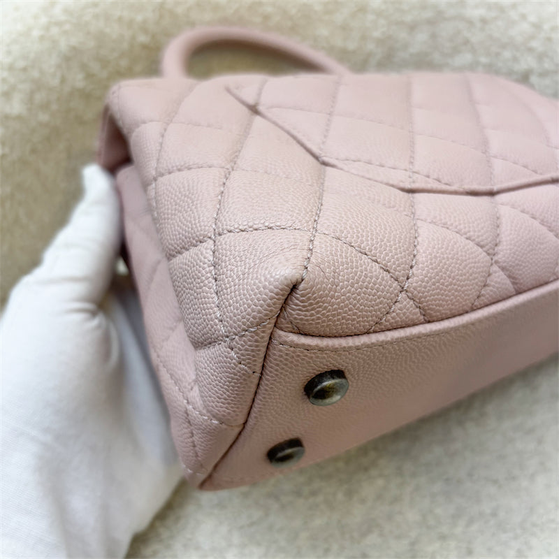 Chanel Small (24cm) Coco Handle in Pink Caviar and RHW (Model: A92990)