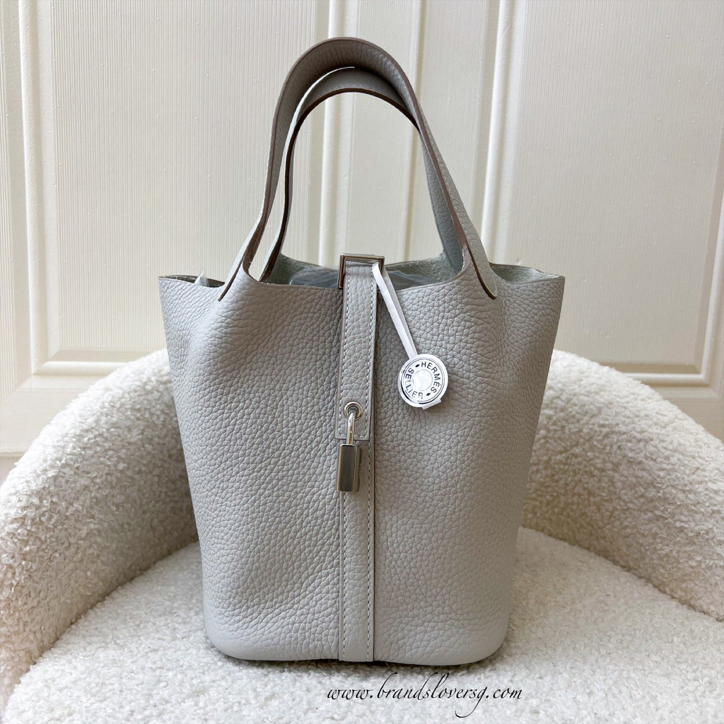 Hermes Picotin Lock bag MM Gris tourterelle Clemence leather Silver  hardware