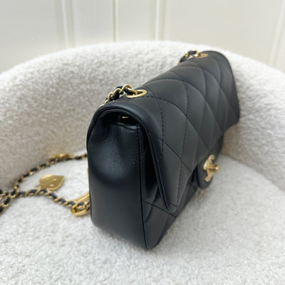 Chanel 22B Small Flap Bag with Heart Charms in Black Lambskin and AGHW