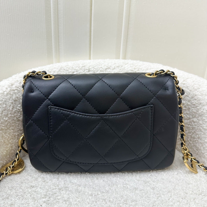 Chanel 22B Small Flap Bag with Heart Charms in Black Lambskin and AGHW