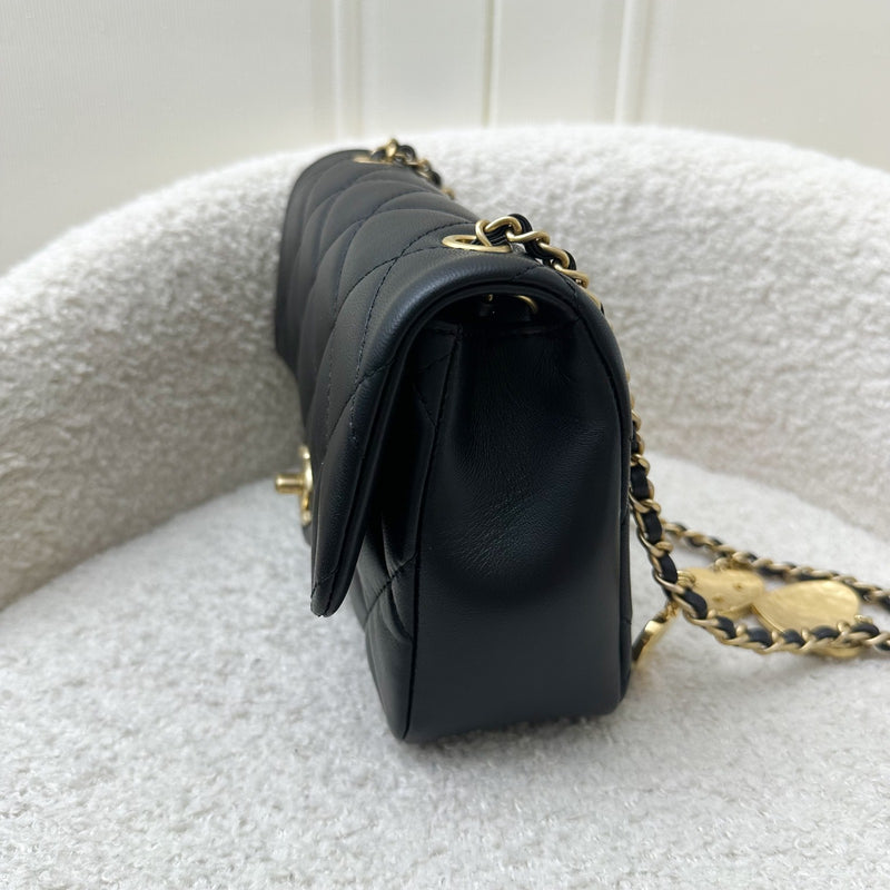 Chanel 22B Small Flap Bag with Heart Charms in Black Lambskin and AGHW