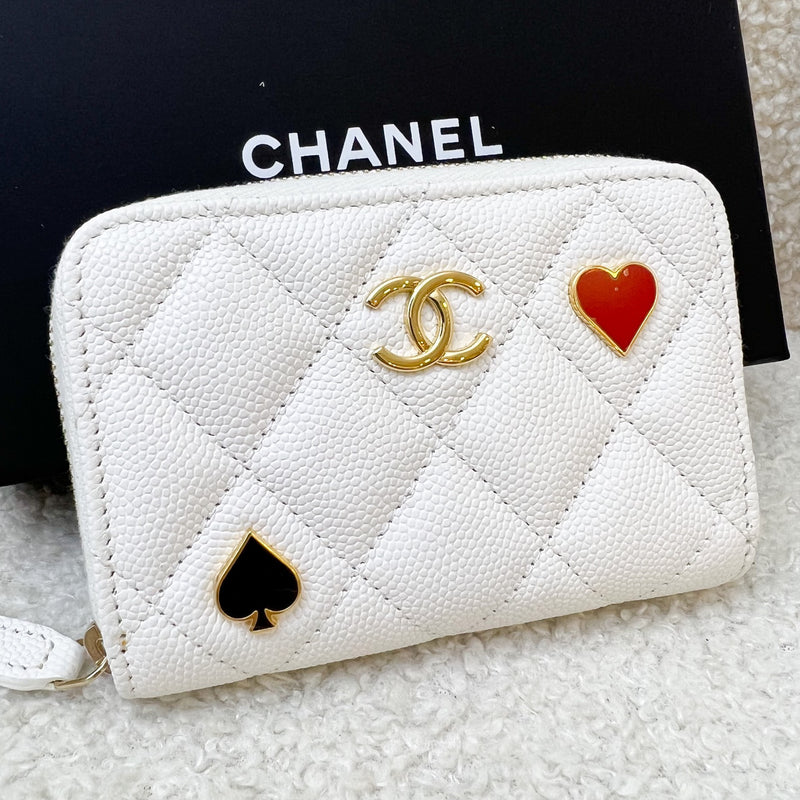 Chanel 23C Zippy Card Holder in White Caviar and GHW