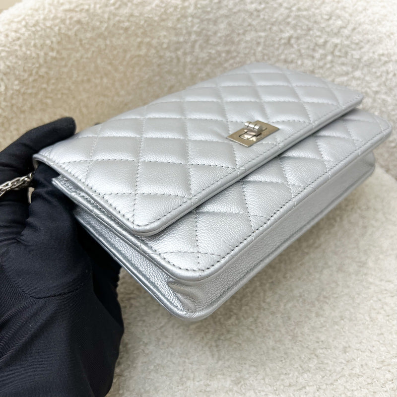 Chanel Reissue Wallet on Chain WOC in Metallic Silver Calfskin and SHW