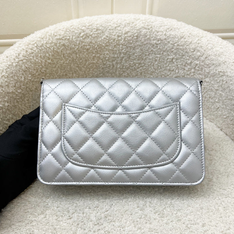 Chanel Reissue Wallet on Chain WOC in Metallic Silver Calfskin and SHW