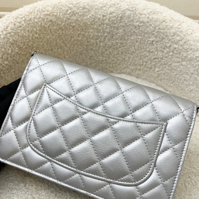 Chanel Reissue Wallet on Chain WOC in Metallic Silver Calfskin and SHW