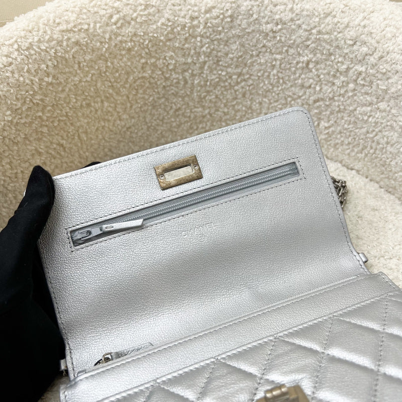 Chanel Reissue Wallet on Chain WOC in Metallic Silver Calfskin and SHW