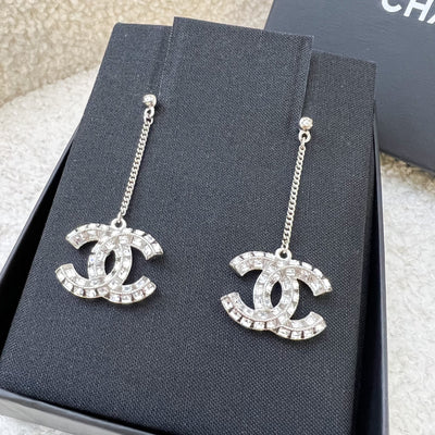 Chanel CC Logo Dangling Earrings studded with Crystals